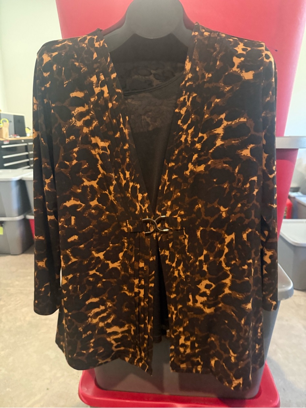 Women's Black & Brown Animal Print Open Jacket p70